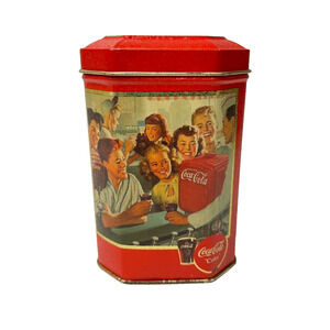 Coca-Cola "Coke" Vintage Storage Tin Hexagonal Box Soda Fountain Shop Circa 1991